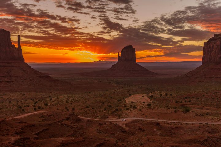 Three iconic Mitten buttes with sunrise